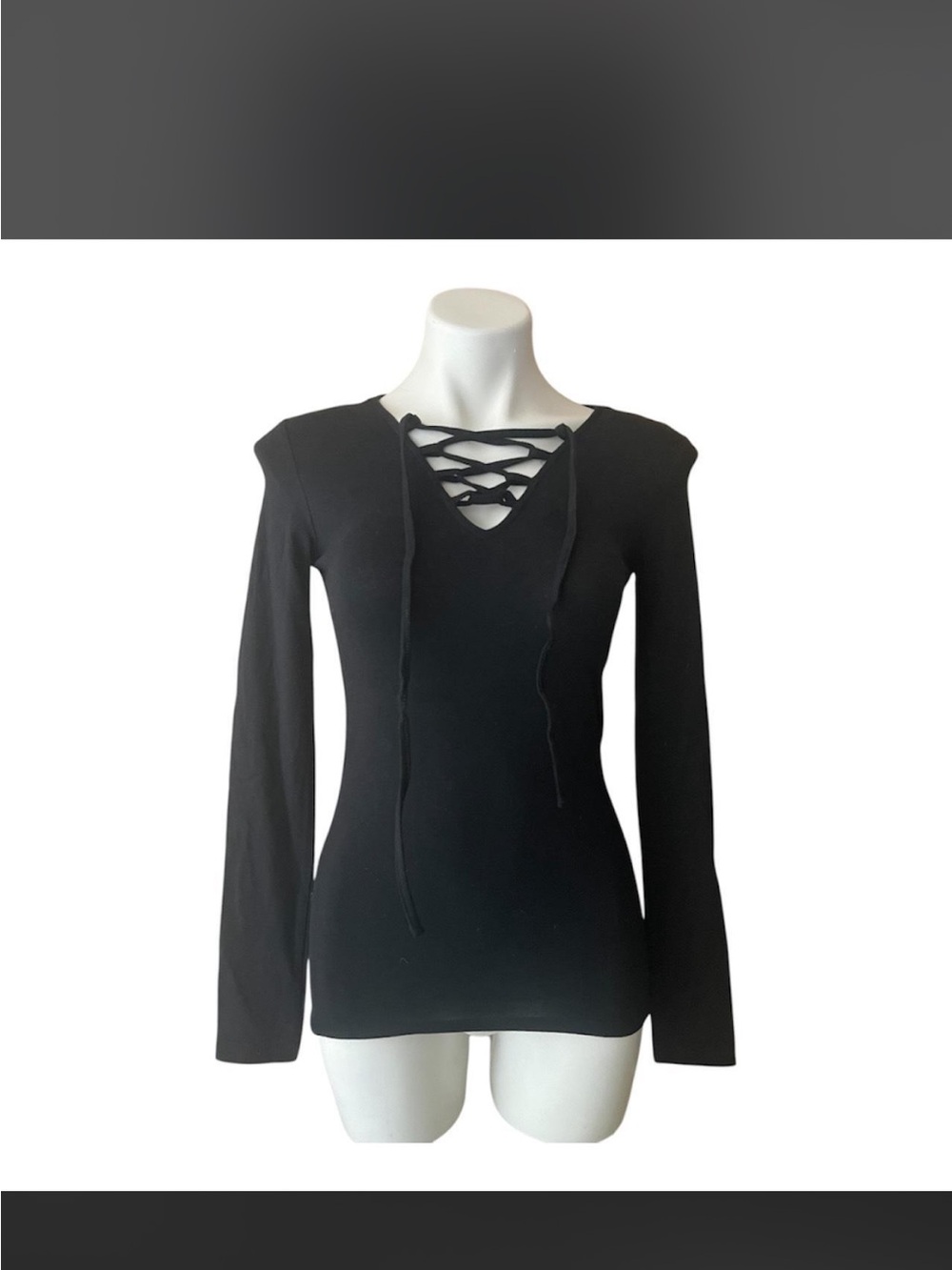 Ardene Black Lace-Up V-Neck Long Sleeve Top
